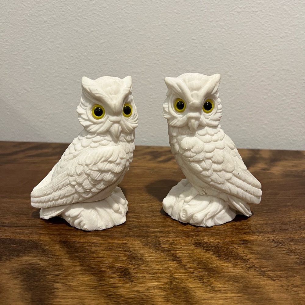 Pair of white alabaster owls made in Italy r